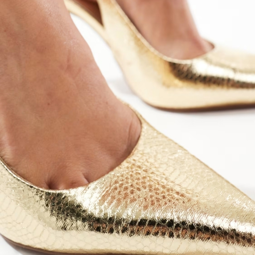 ASOS Gold Snake Skin Block Heel Strap - Picture 11 of 11